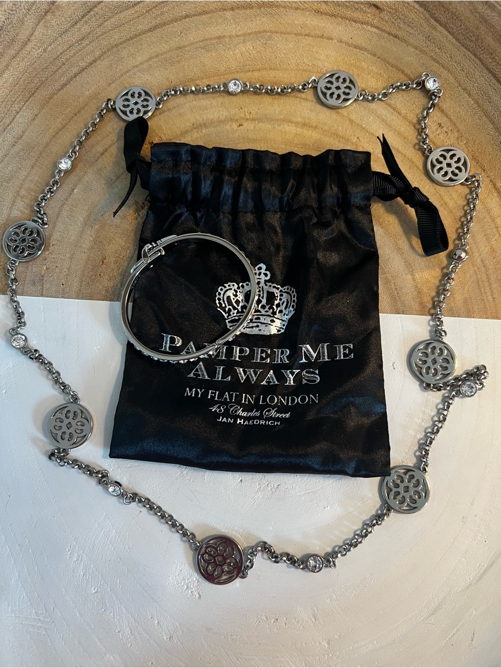 My Flat in London- Silver Floral Medallion Necklace & Bangle Set